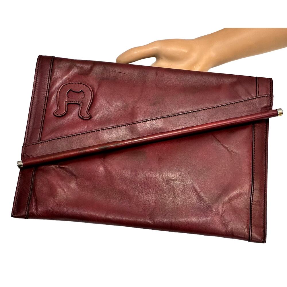 70s 80s Etienne Aigner Cordovan Leather Envelope Shoulder Bag Large Clutch